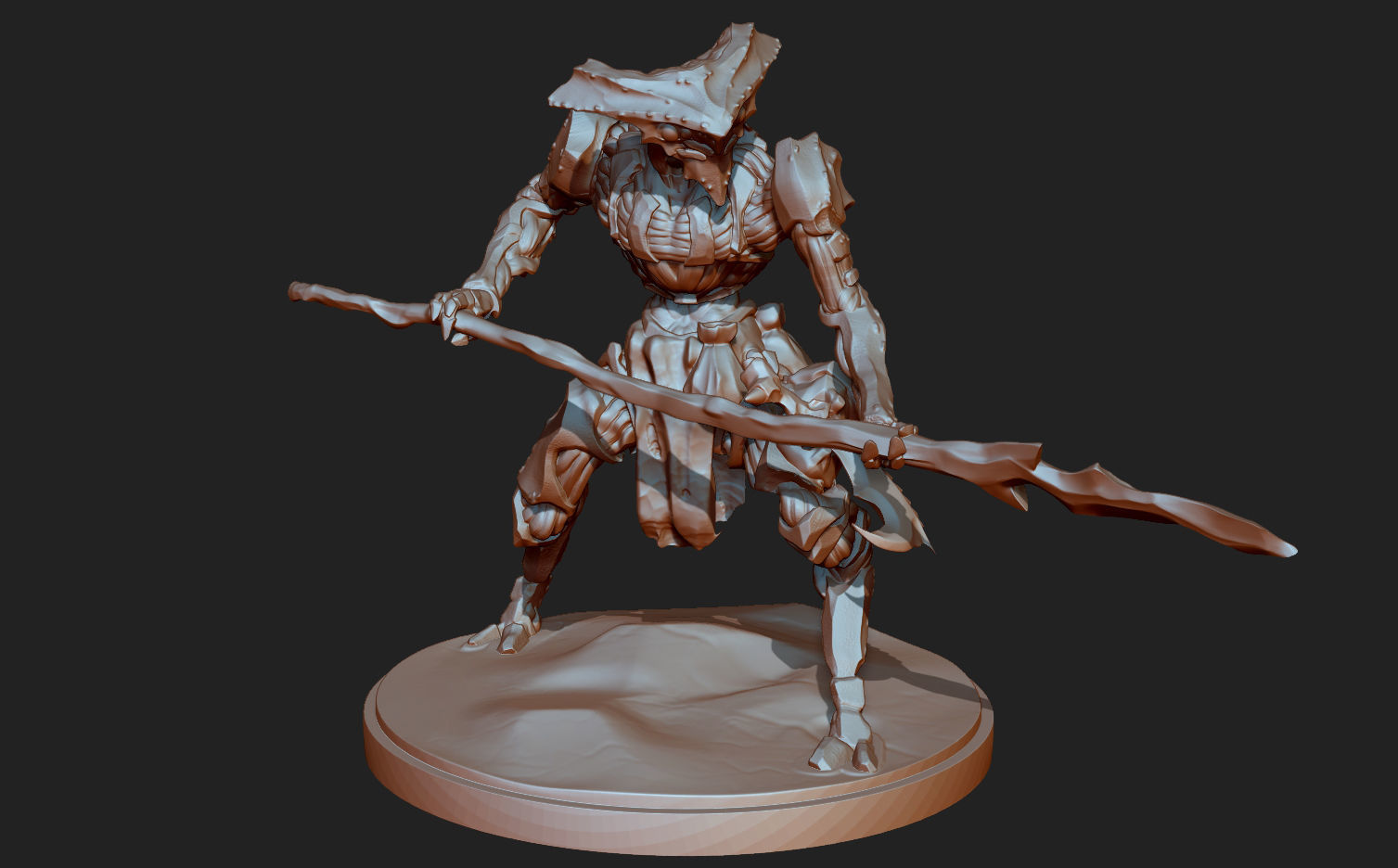 Dall Alien Warrior attacking with Spear 3D print model_2
