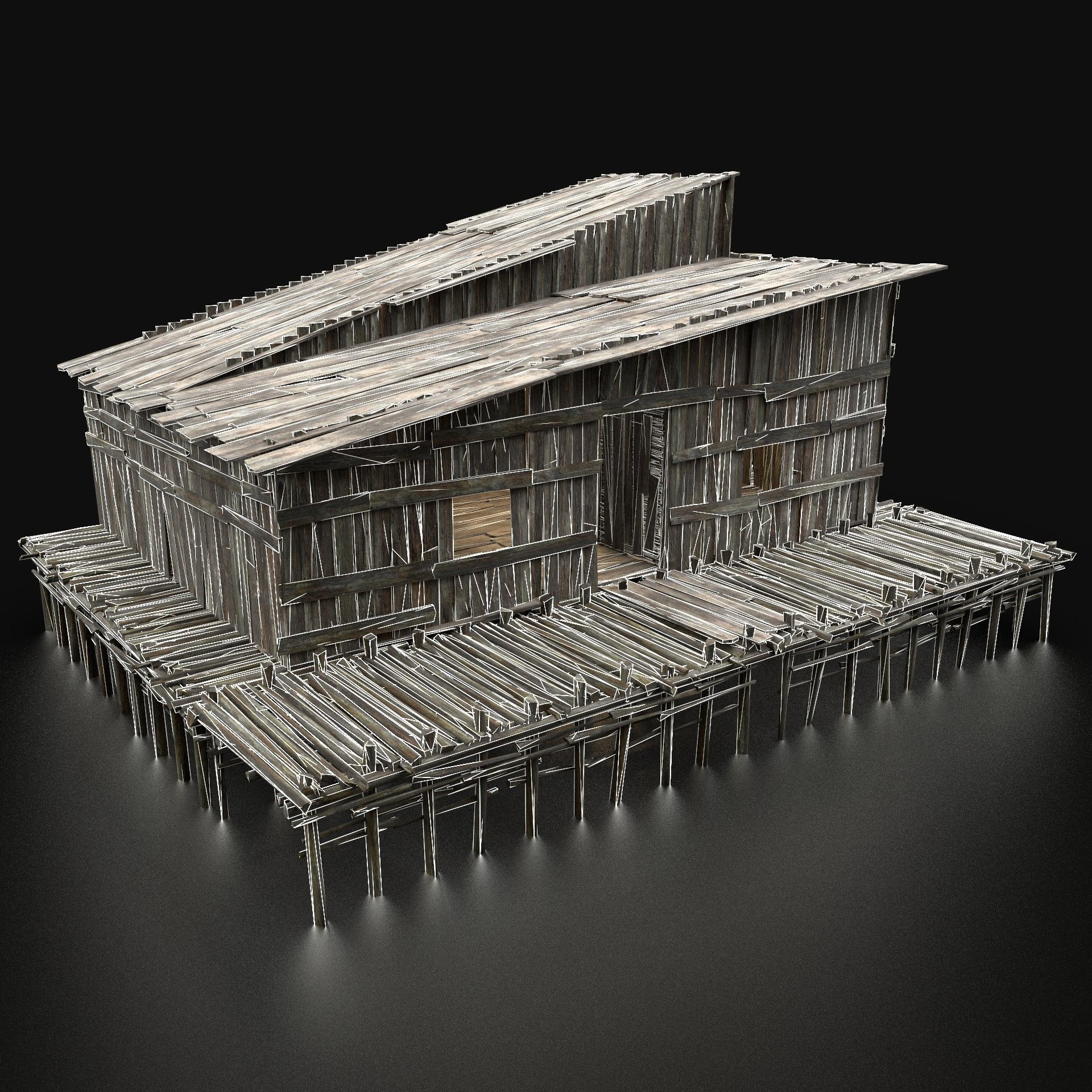 AAA SWAMP WETLAND FANTASY MEDIEVAL WOODEN HOUSE HUT NEXT GEN Low-poly 3D model_4