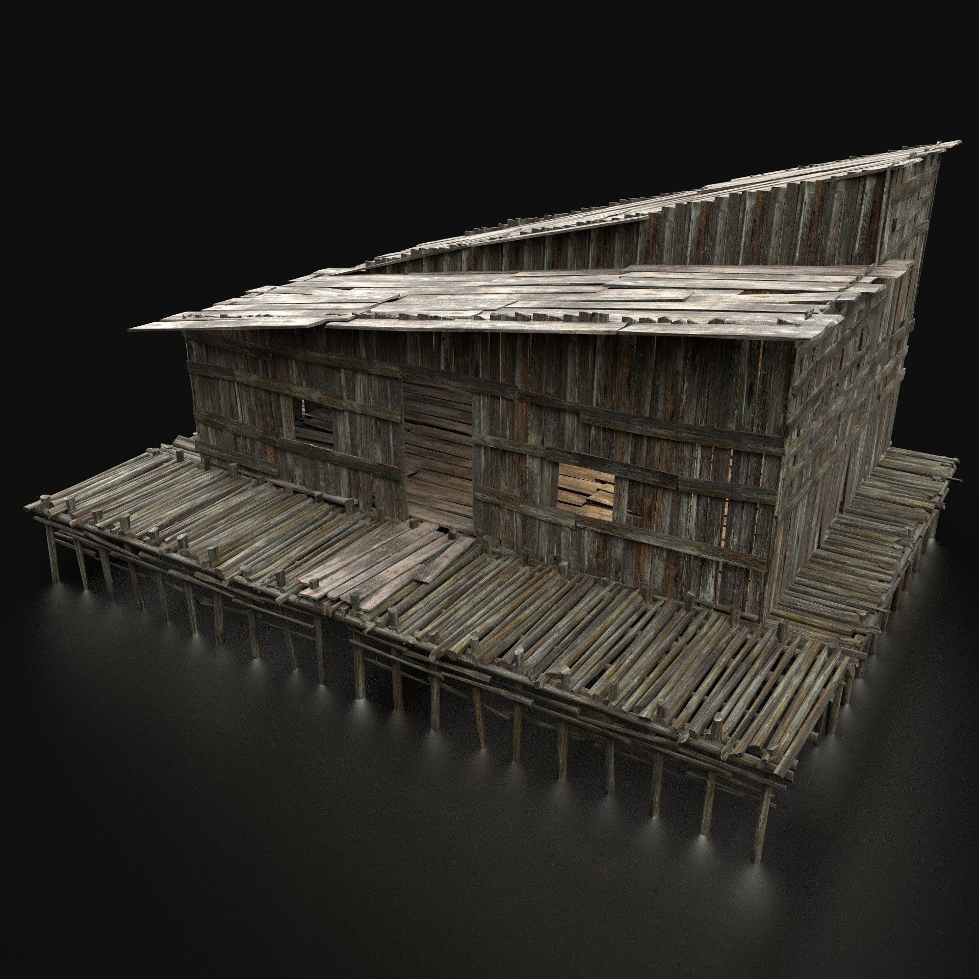 AAA SWAMP WETLAND FANTASY MEDIEVAL WOODEN HOUSE HUT NEXT GEN Low-poly 3D model_1