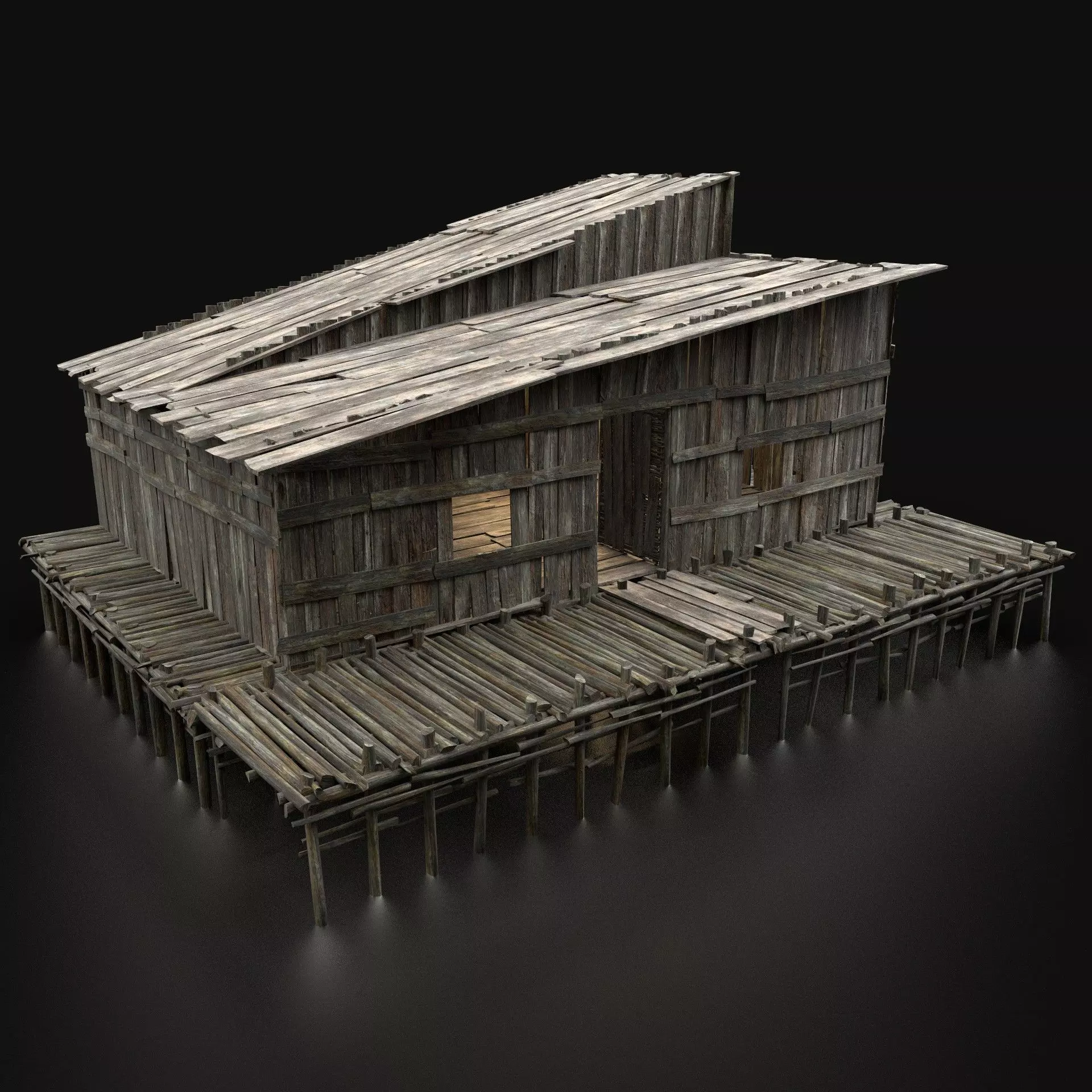 AAA SWAMP WETLAND FANTASY MEDIEVAL WOODEN HOUSE HUT NEXT GEN Low-poly 3D model_0