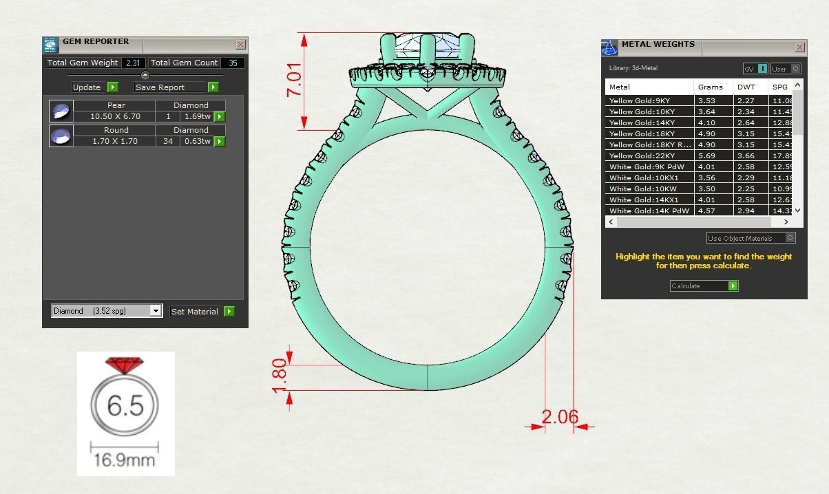 Pear  Women Ring  3D print model_9