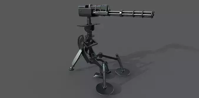 Minigun 3D Model gun on tripod