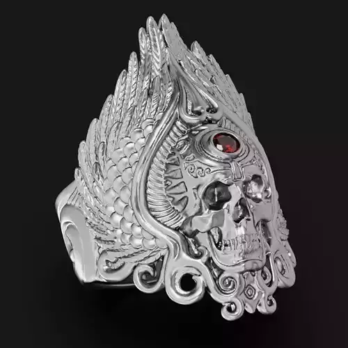 Skull ring with ruby