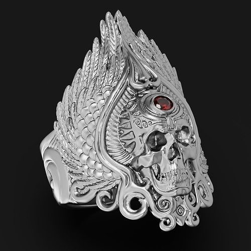 Skull ring with ruby 3D print model