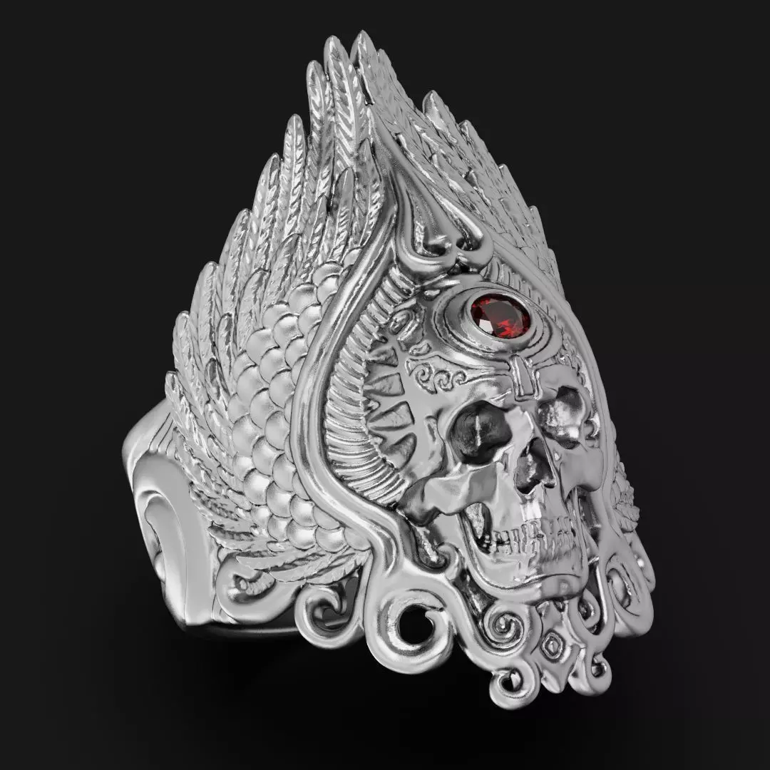 Skull ring with ruby 3D print model