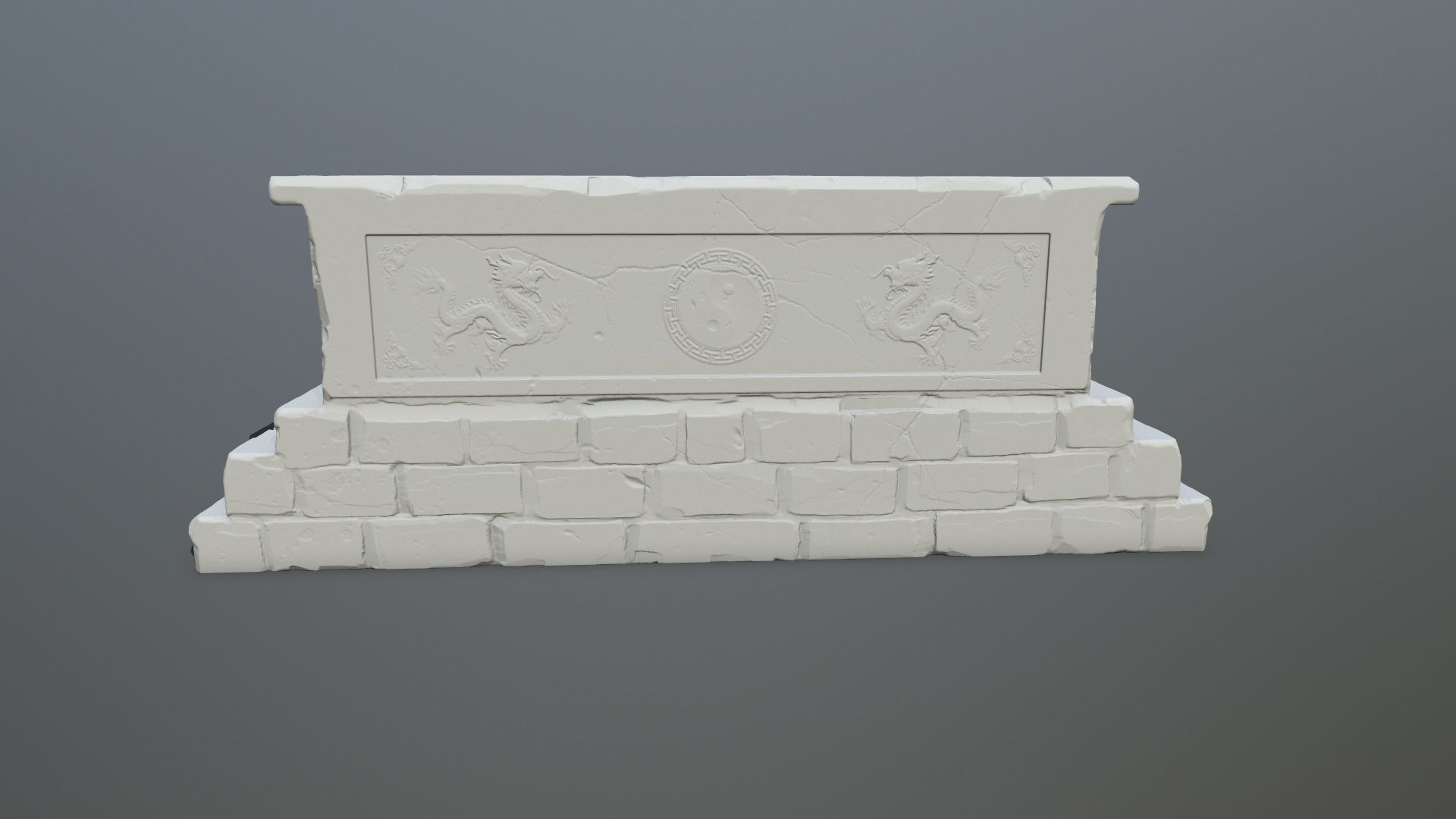 base 3 stone bench with two lions 3D print model_1