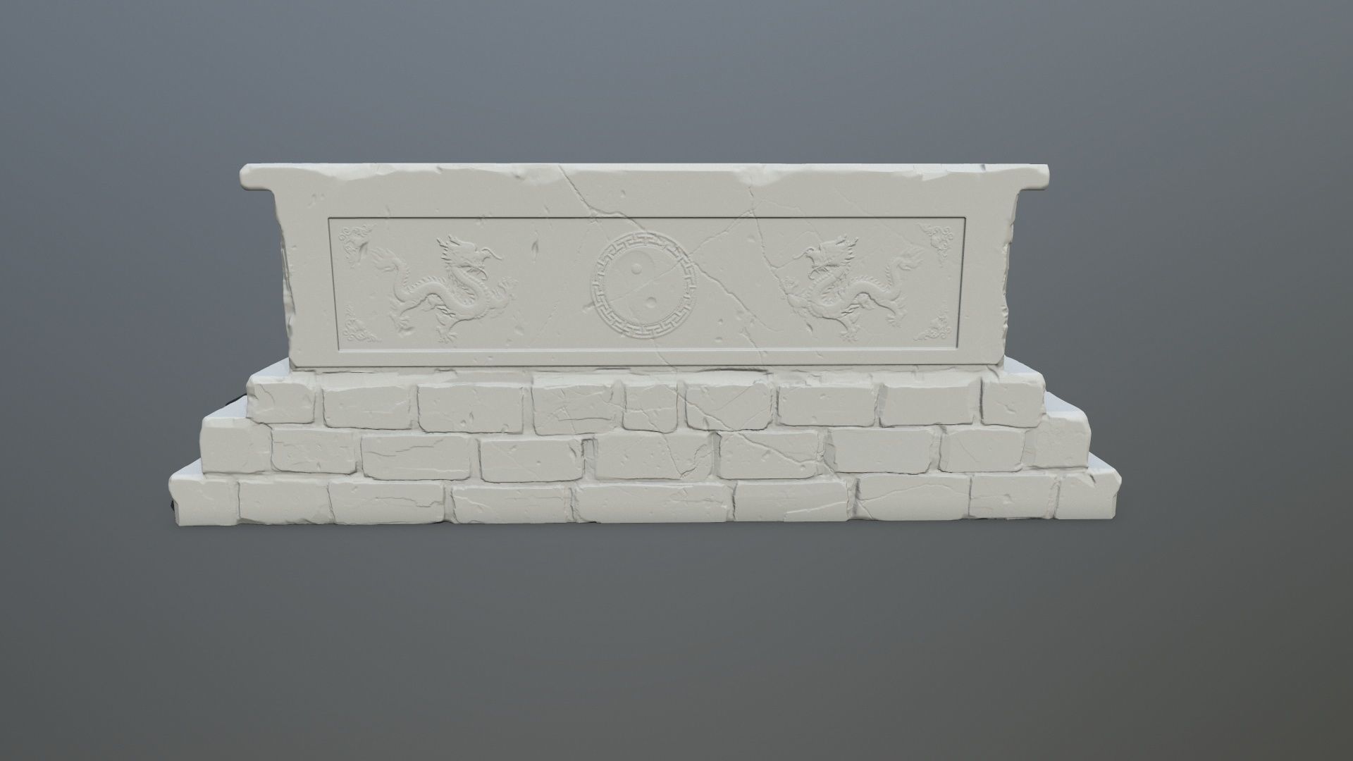 base 3 stone bench with two lions 3D print model_5