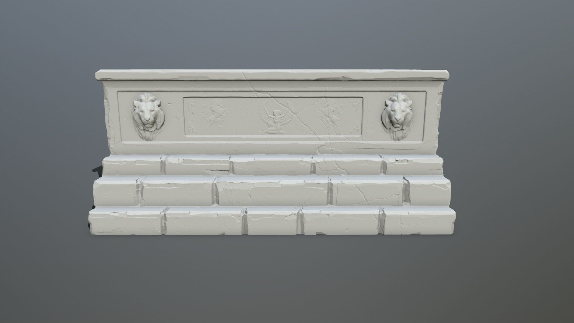 base 3 stone bench with two lions 3D print model_7