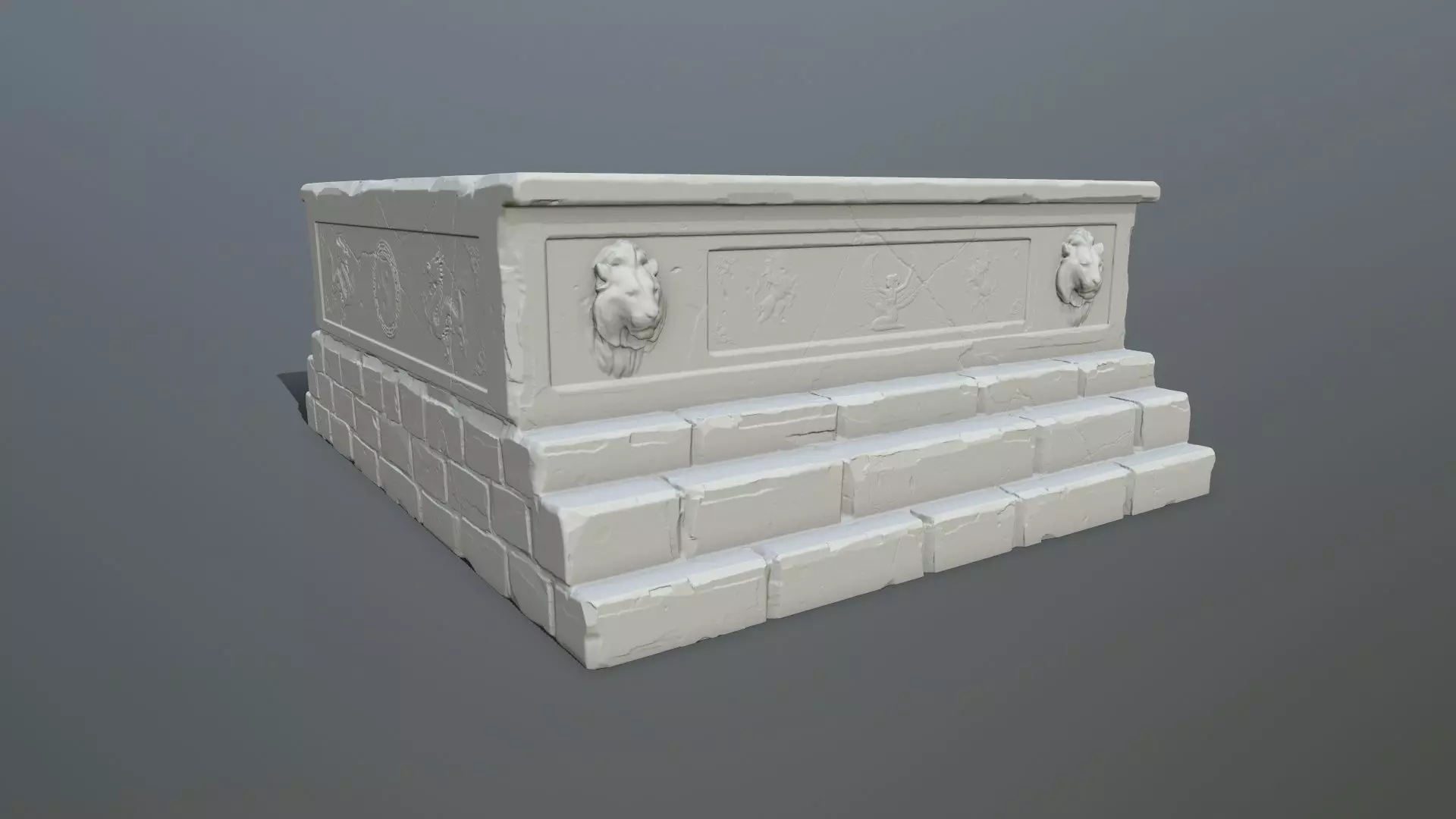 base 3 stone bench with two lions 3D print model_0