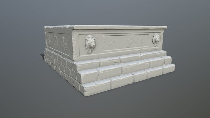 base 3 stone bench with two lions 3D print model