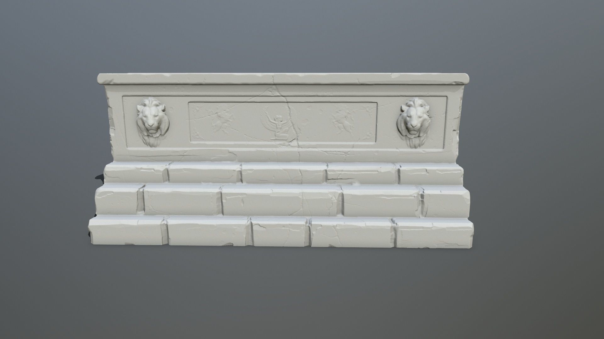 base 3 stone bench with two lions 3D print model_3