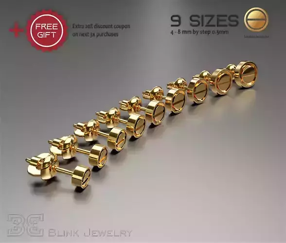 earrings stud luxury screw bolt  ear ring package 3D print model