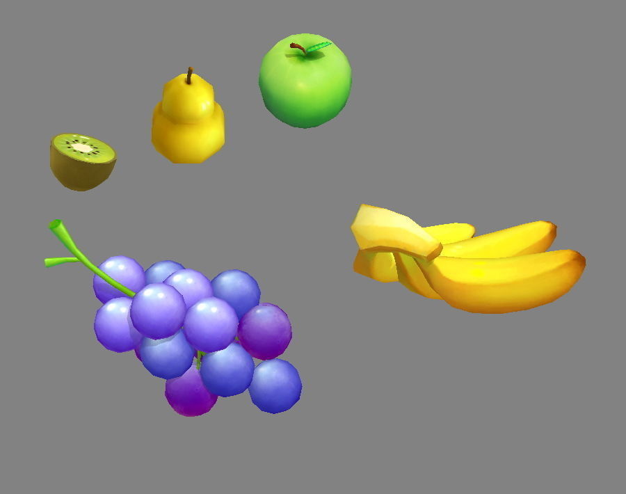 Cartoon fruit - banana grape apple pear kiwi Low-poly 3D model_2