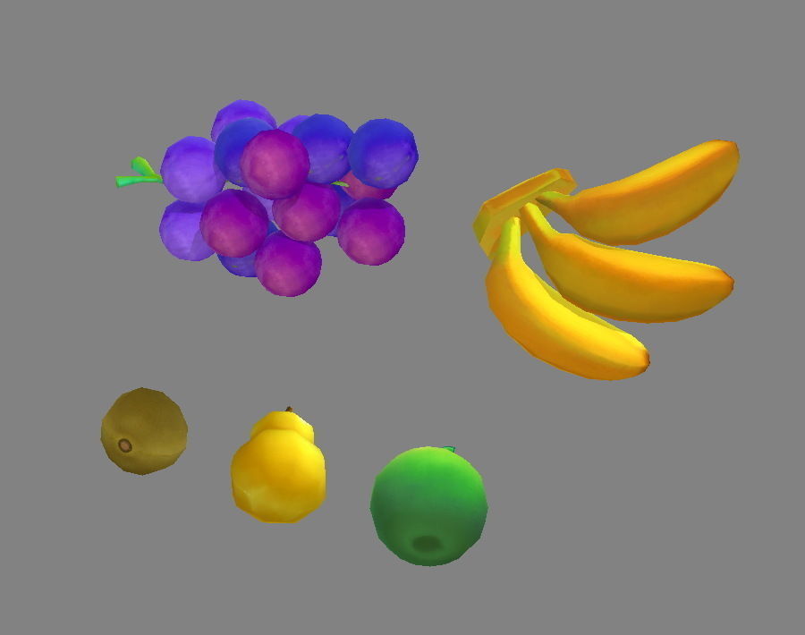 Cartoon fruit - banana grape apple pear kiwi Low-poly 3D model_3