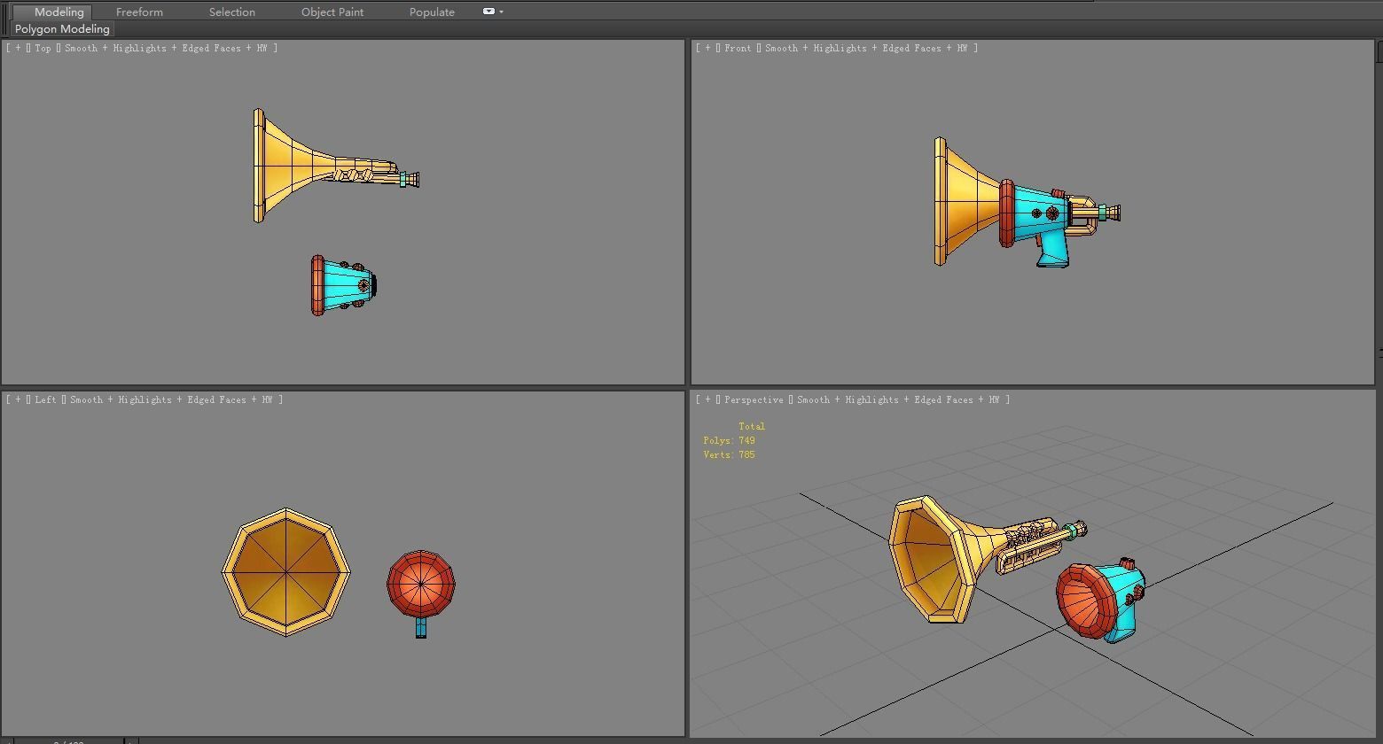 Cartoon megaphone - horn trumpet Low-poly 3D model_4