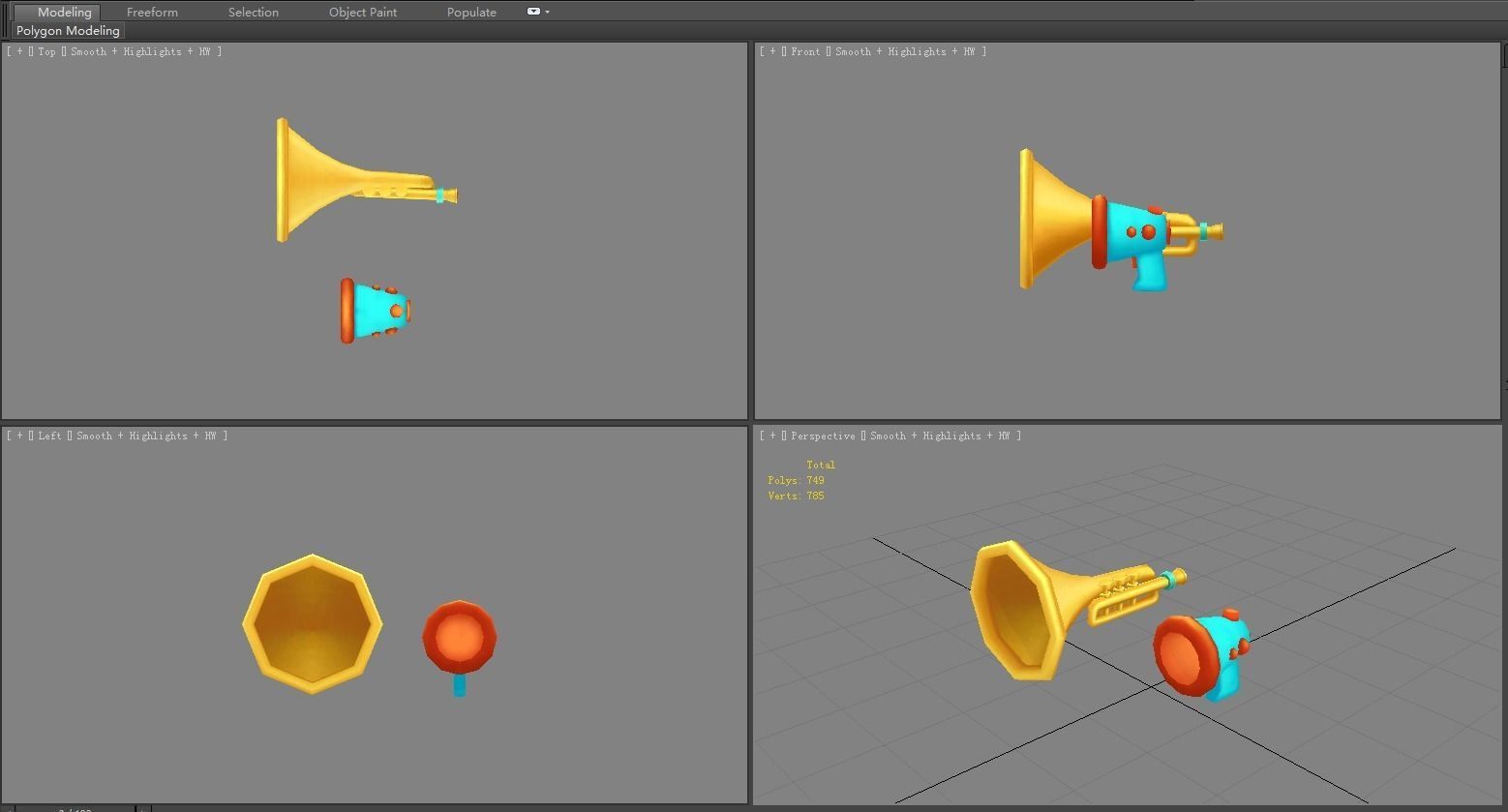 Cartoon megaphone - horn trumpet Low-poly 3D model_3