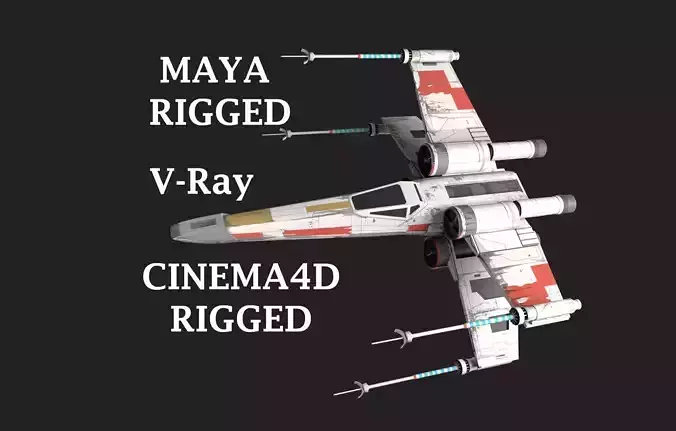 x-wing maya rigged for maya and Cinema 4D
