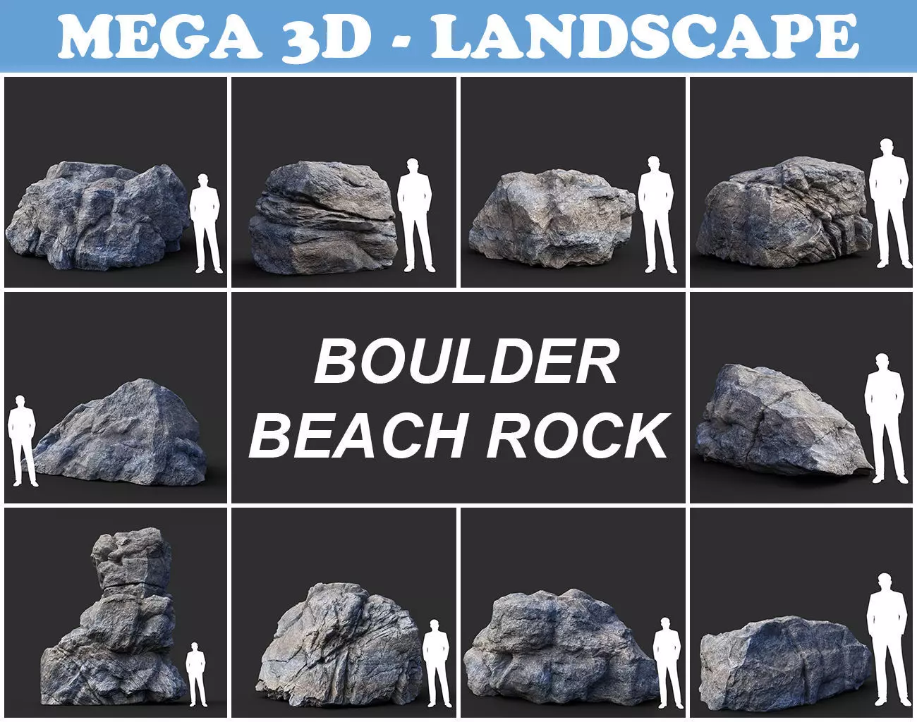 Gray Boulder Beach Rock Collection 210110 Low-poly 3D model