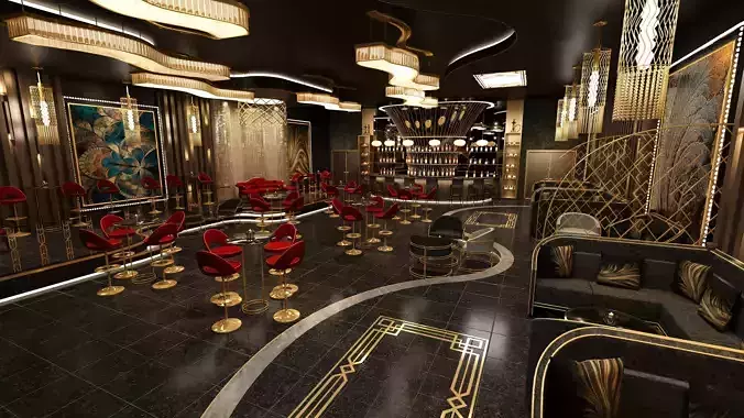 Luxury nightclub bar interior design 3D model