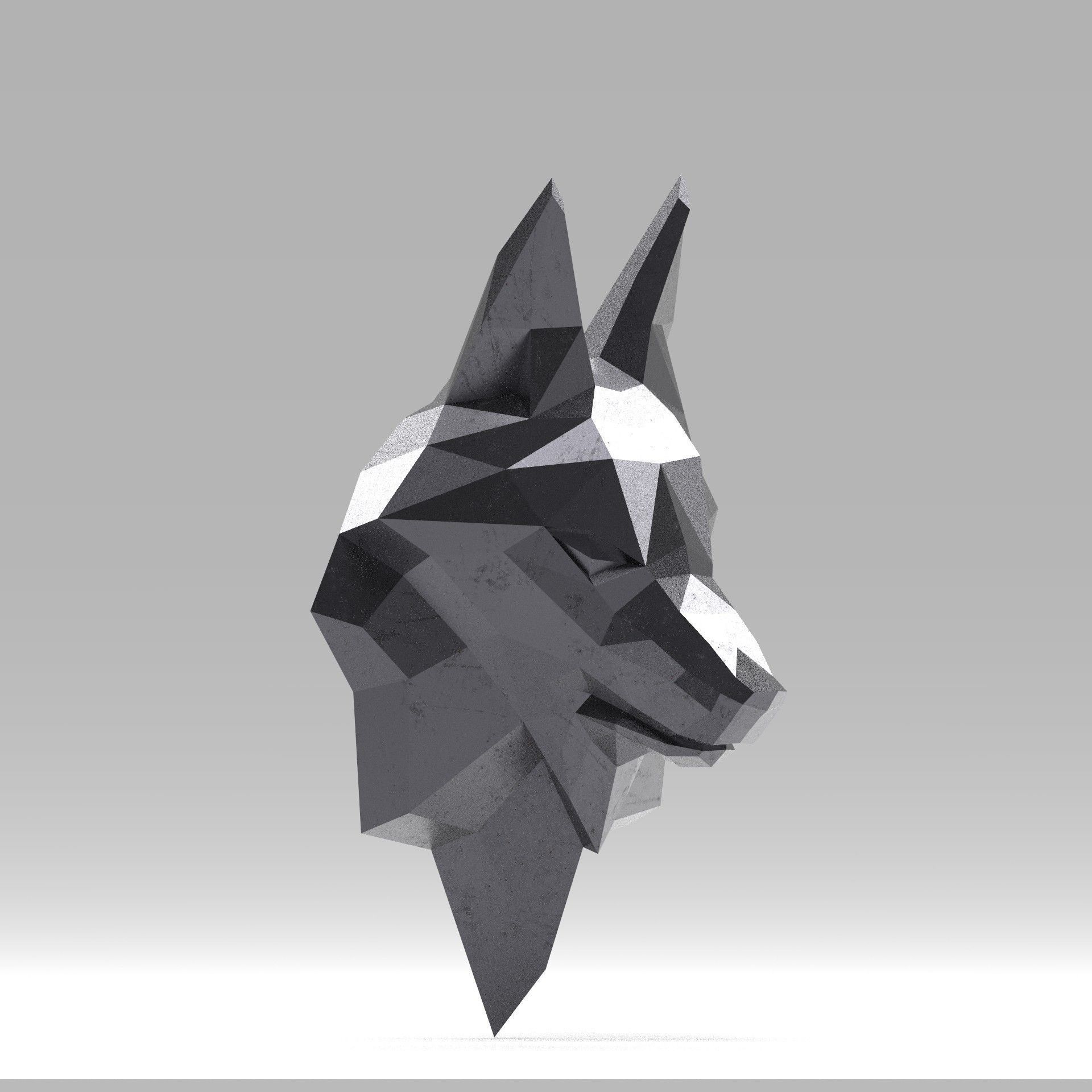 3D Printable polygonal fox head model 3D print model_3
