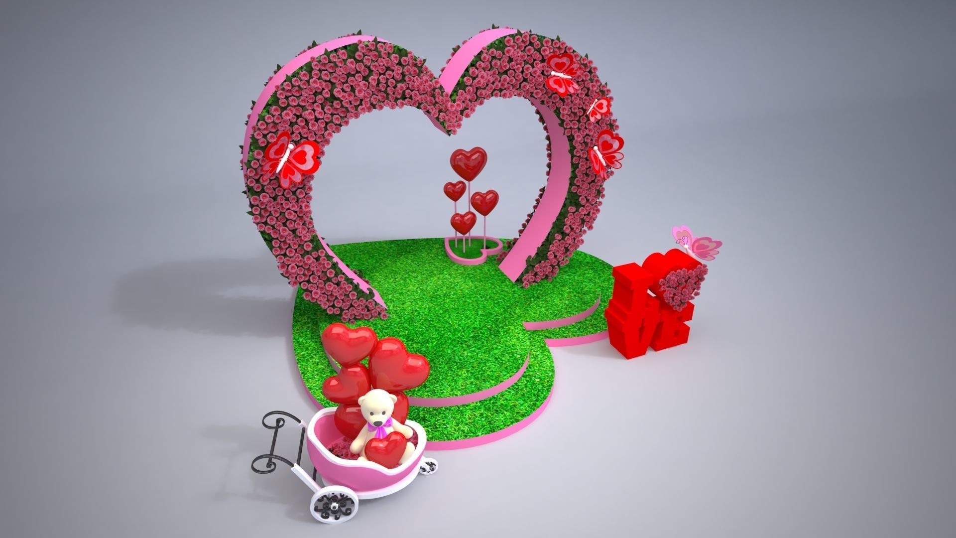 Valentines Mall Decoration 3D model_1