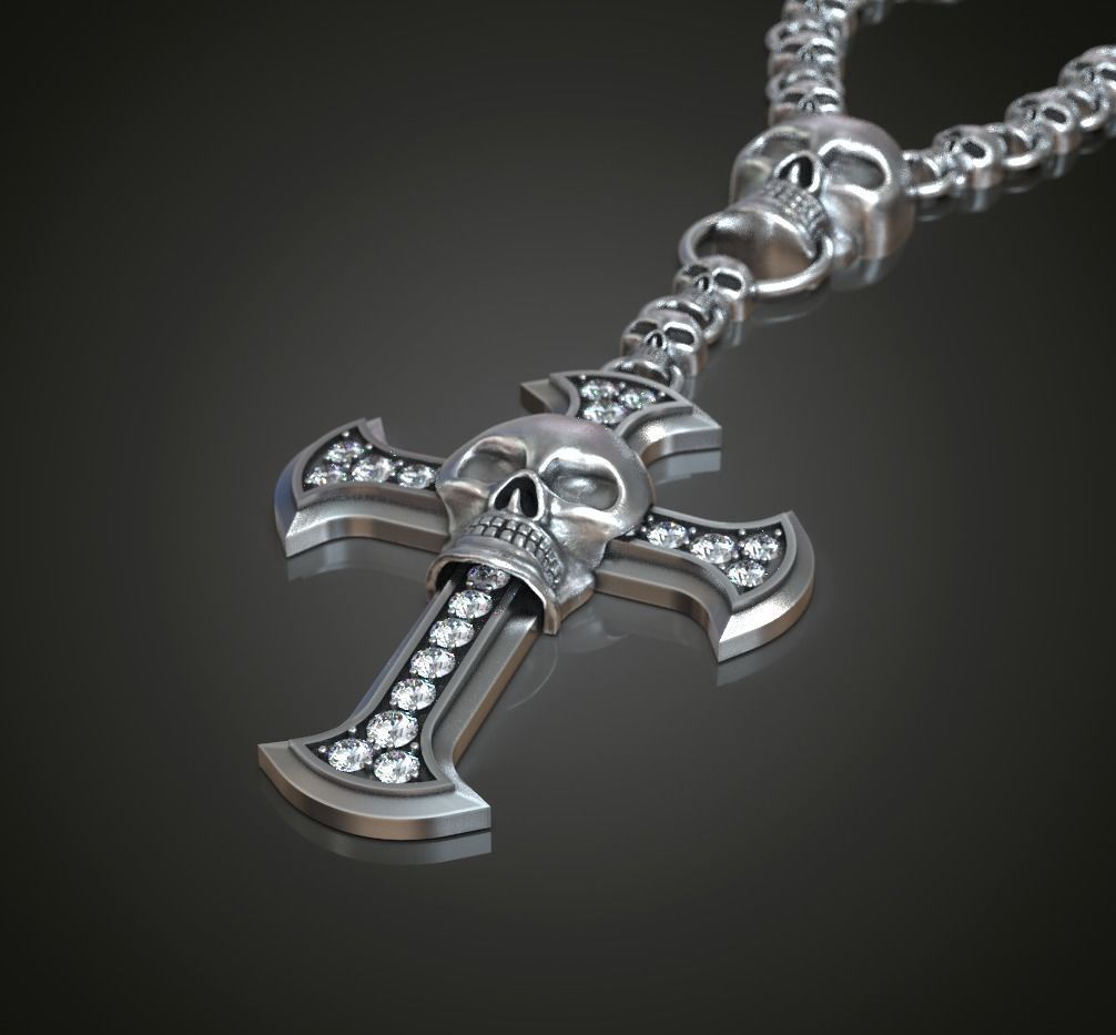 Skull cross chain links 3D print model_1