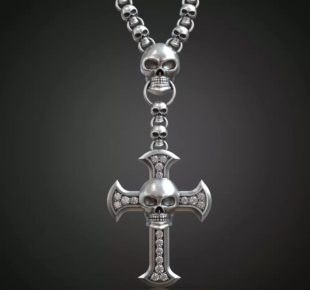 Skull cross chain links 3D print model_0