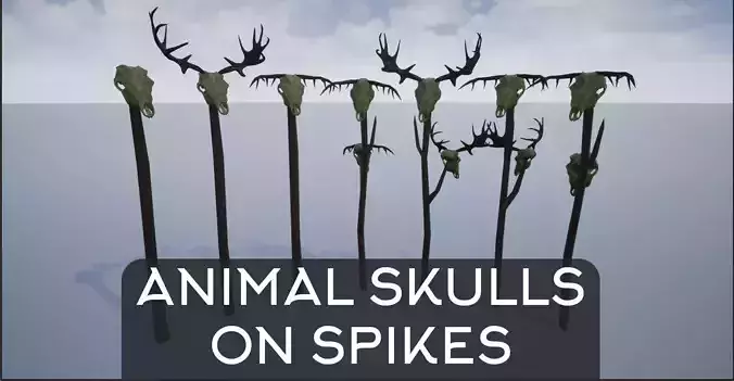 Animal Skulls On Spikes Low-poly 3D model