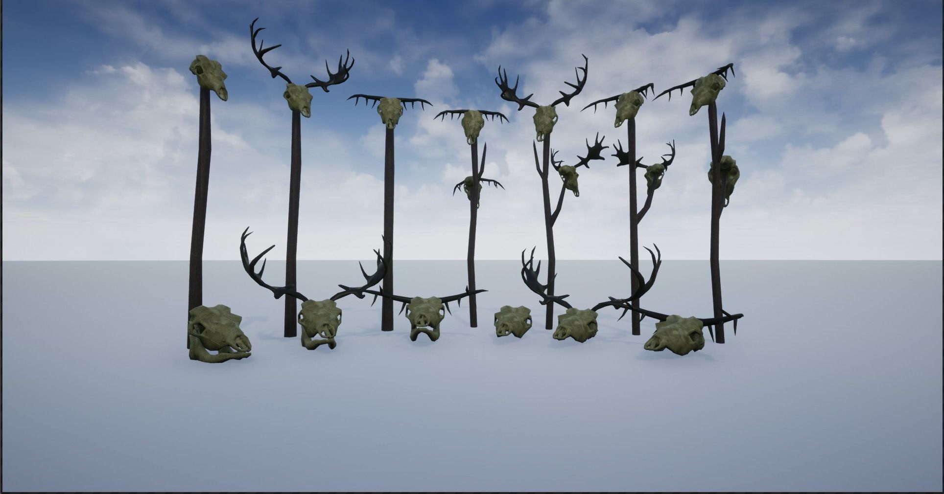Animal Skulls and Antlers on Spikes 3D Model Collection_5