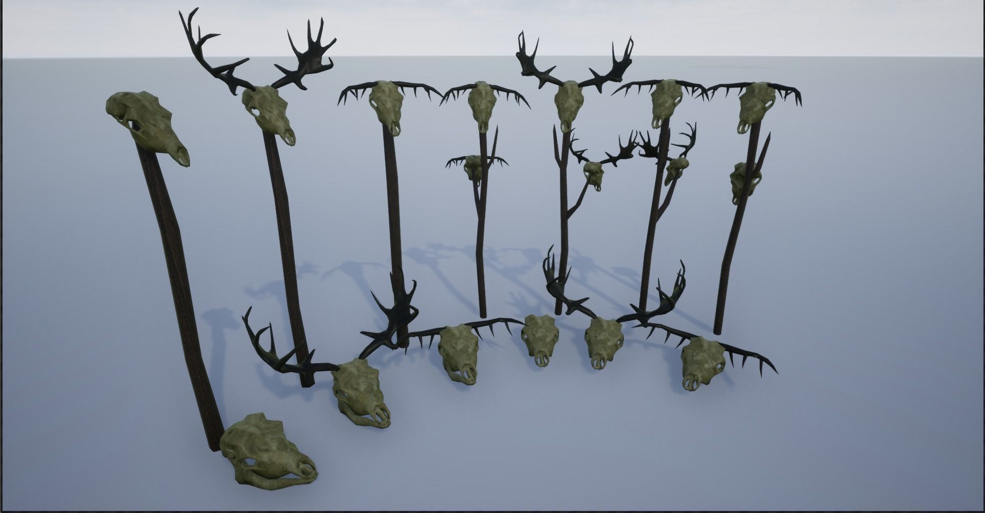 Animal Skulls and Antlers on Spikes 3D Model Collection_3