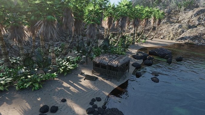 Tropical Island Scene 3D model 6