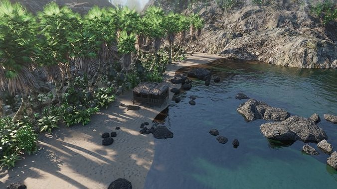 Tropical Island Scene 3D model 7