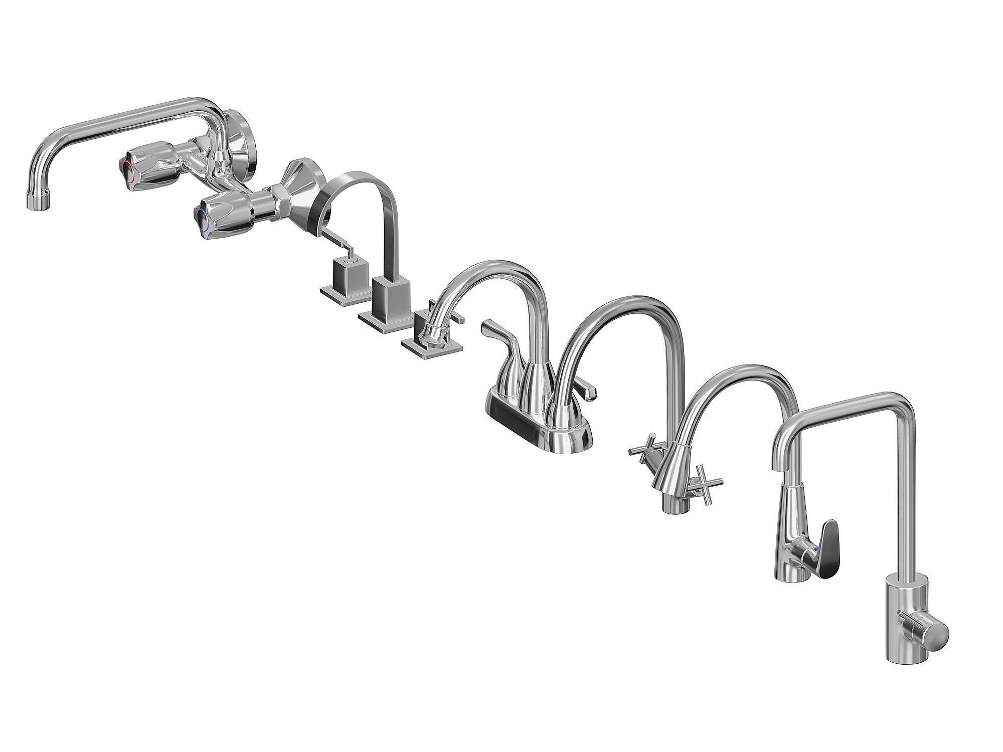 Faucet Collection Set chrome with two handles 3D model_9