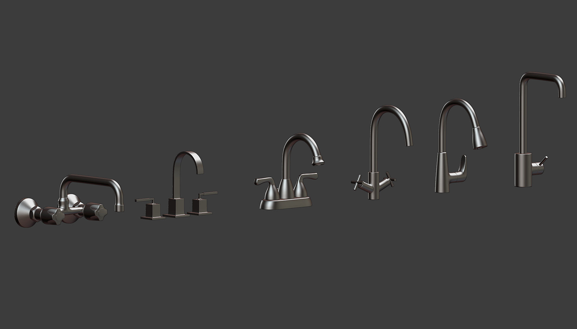 Faucet Collection Set chrome with two handles 3D model_11