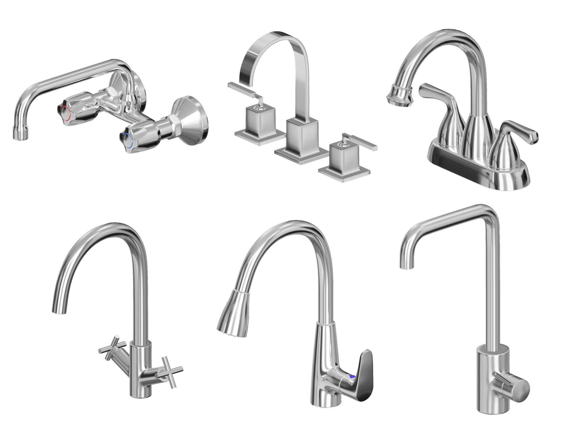 Faucet Collection Set chrome with two handles 3D model_8