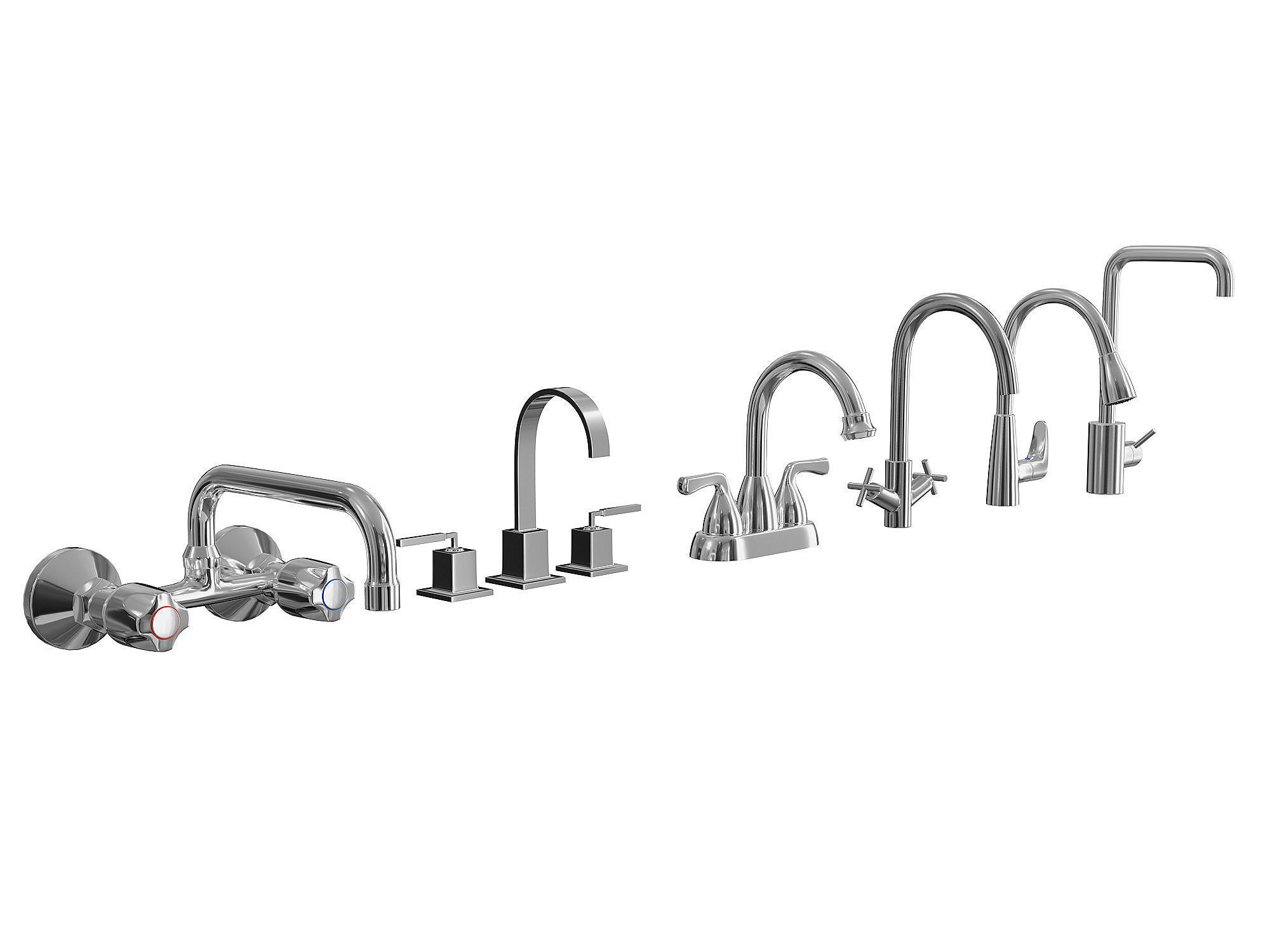 Faucet Collection Set chrome with two handles 3D model_10