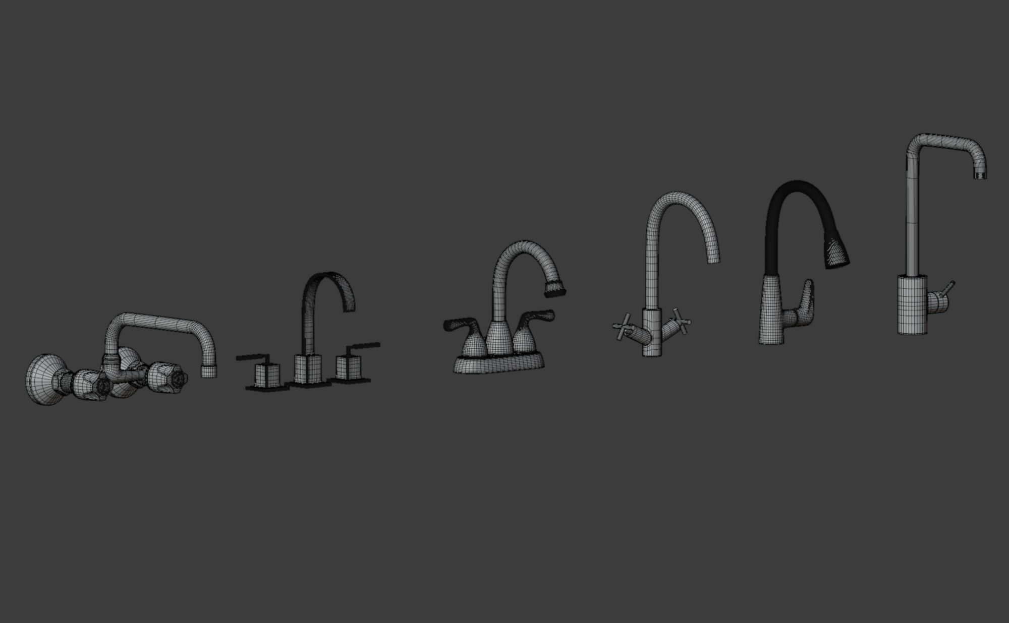 Faucet Collection Set chrome with two handles 3D model_12