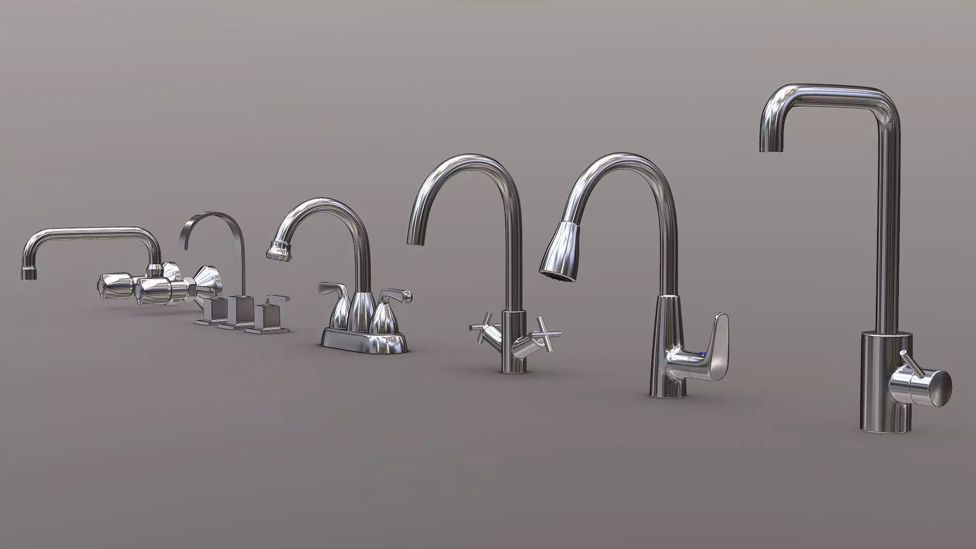 Faucet Collection Set chrome with two handles 3D model_0