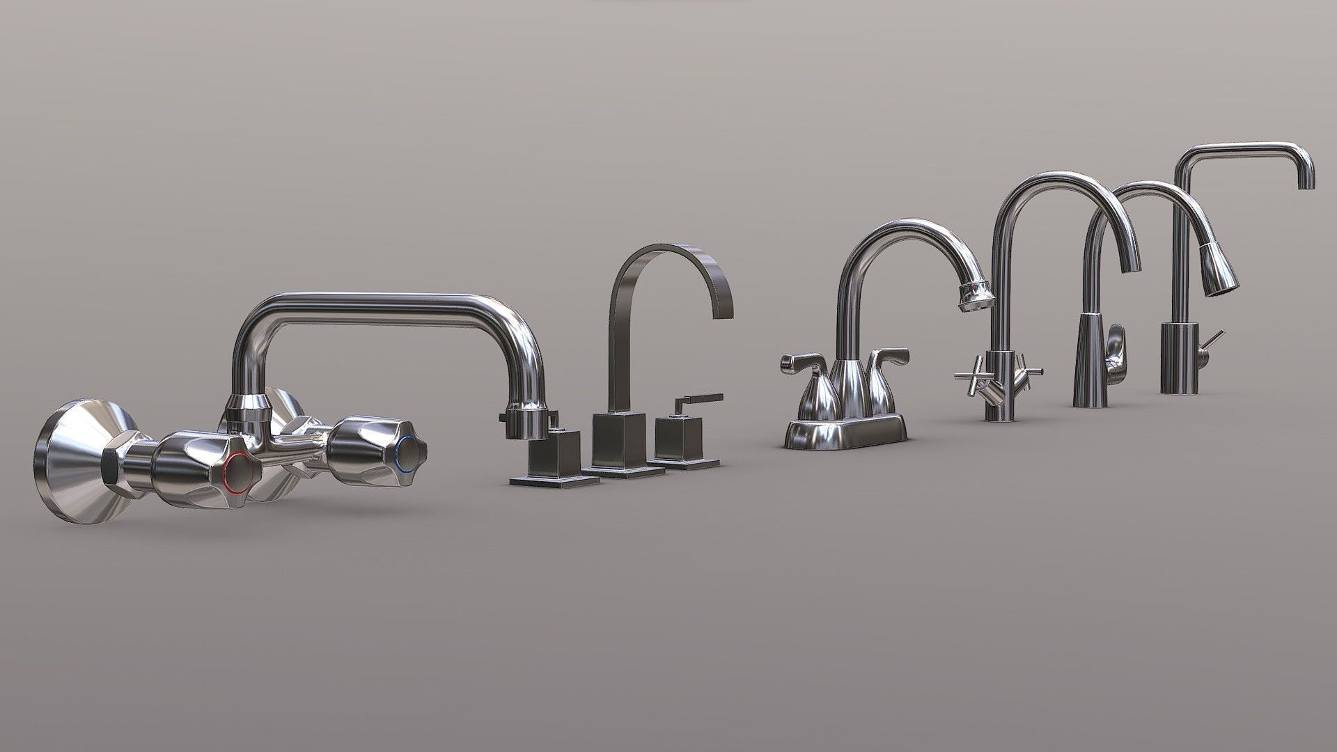 Faucet Collection Set chrome with two handles 3D model_1