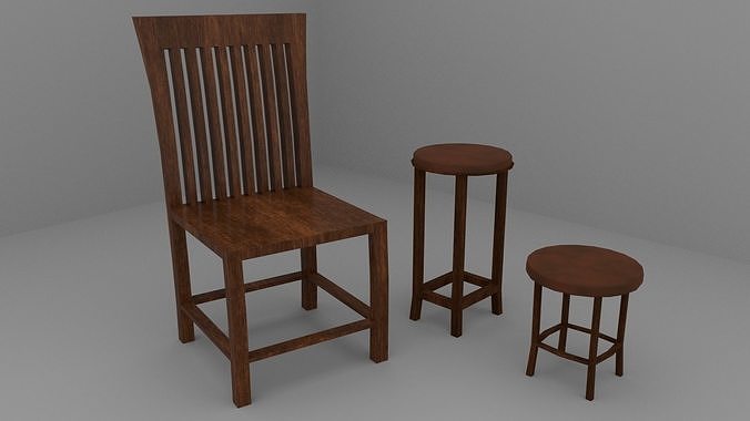 Old Vintage Bar Chairs Low-poly 3D model