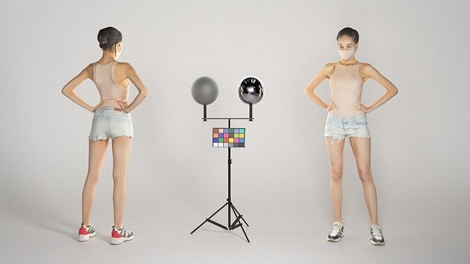 Beautiful young woman in short shorts 256 Low-poly 3D model