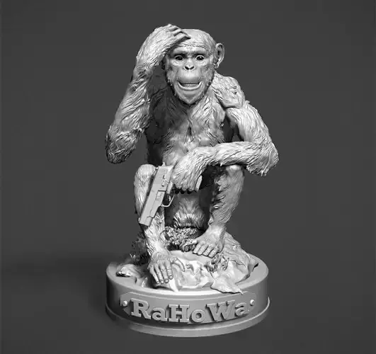 Monkey statue of holding gun 3D print model