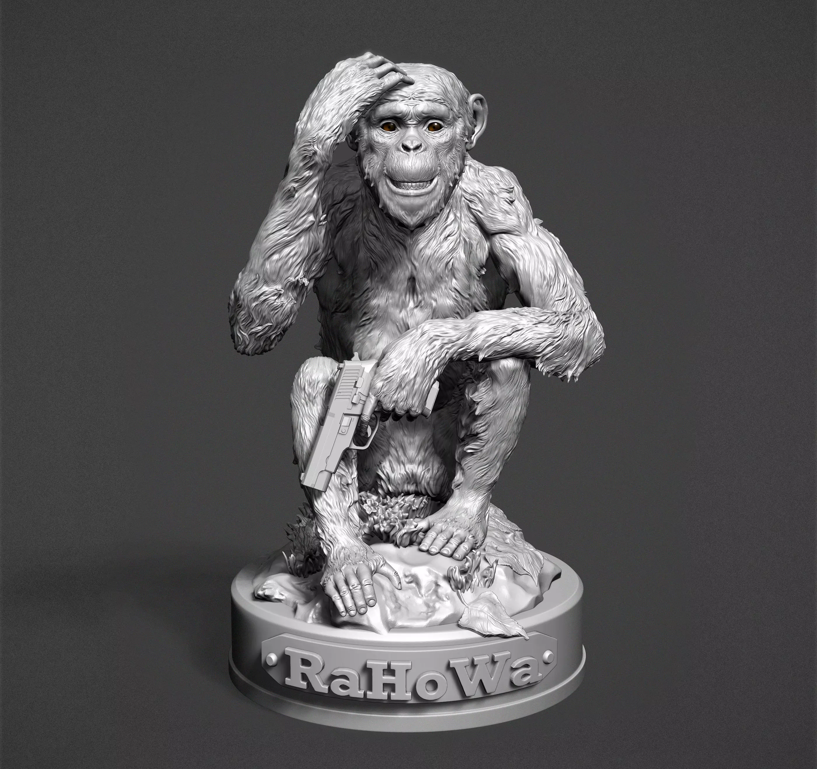 Monkey statue of holding gun 3D print model_0