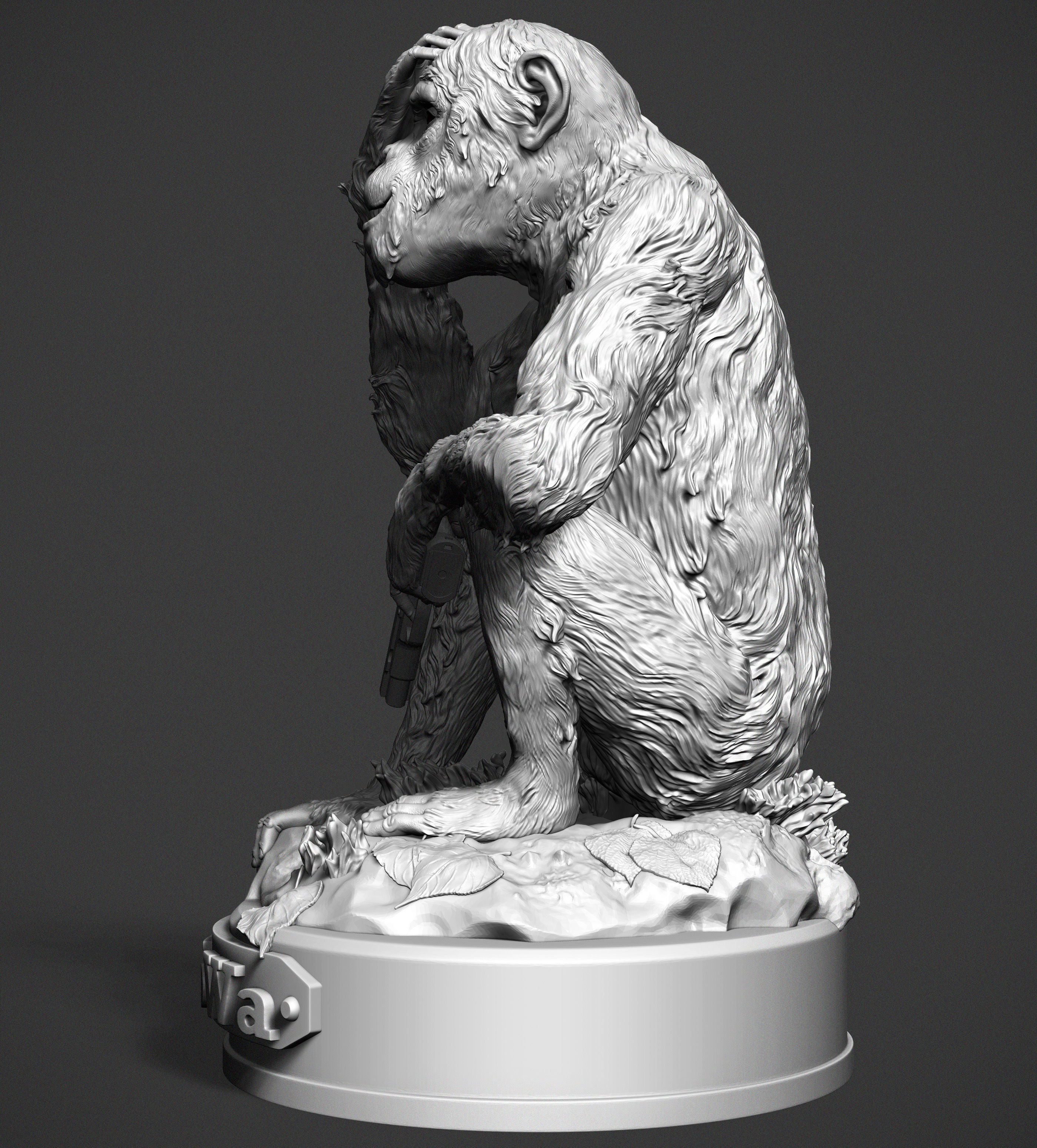 Monkey statue of holding gun 3D print model_8