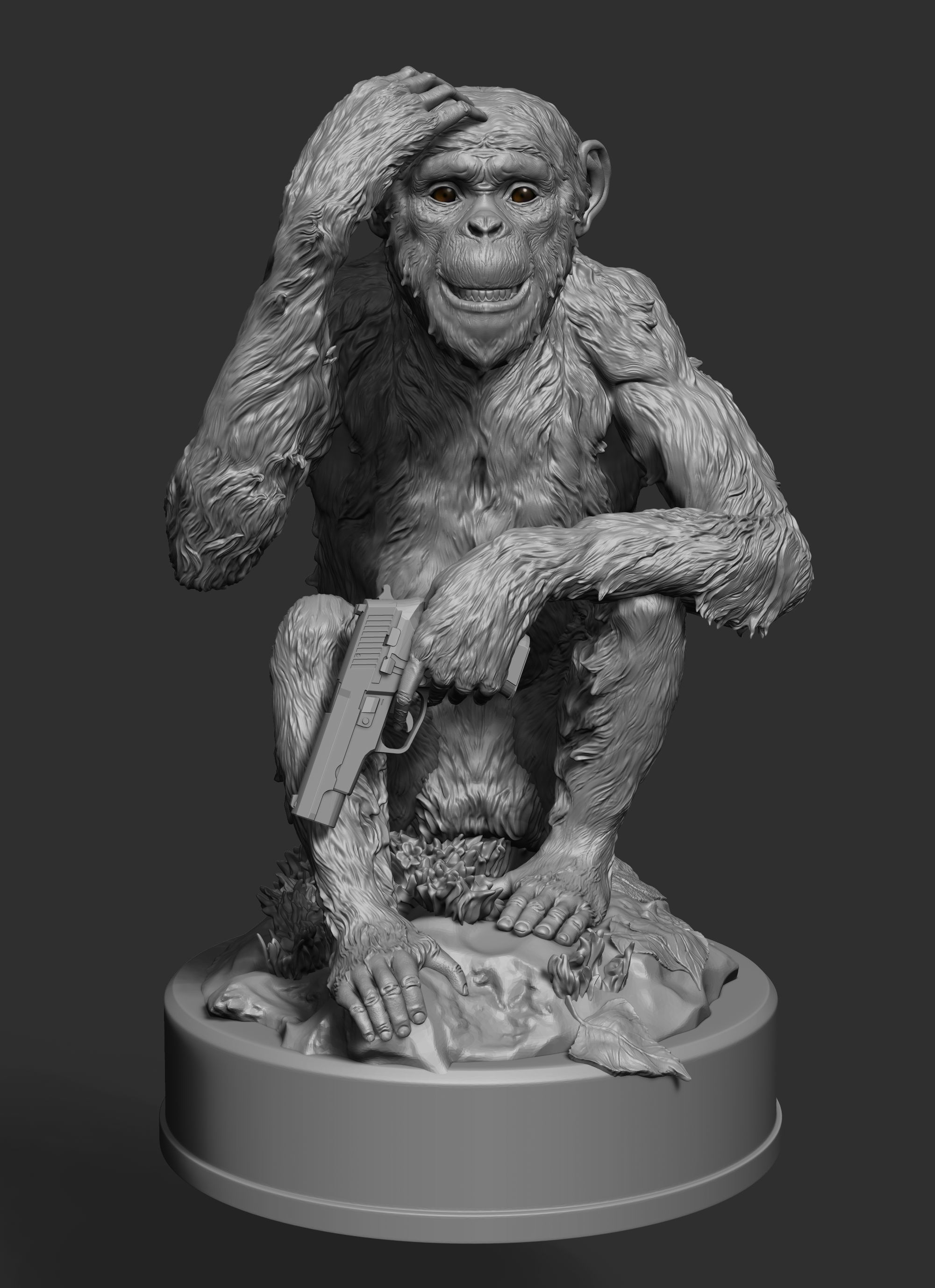 Monkey statue of holding gun 3D print model_10