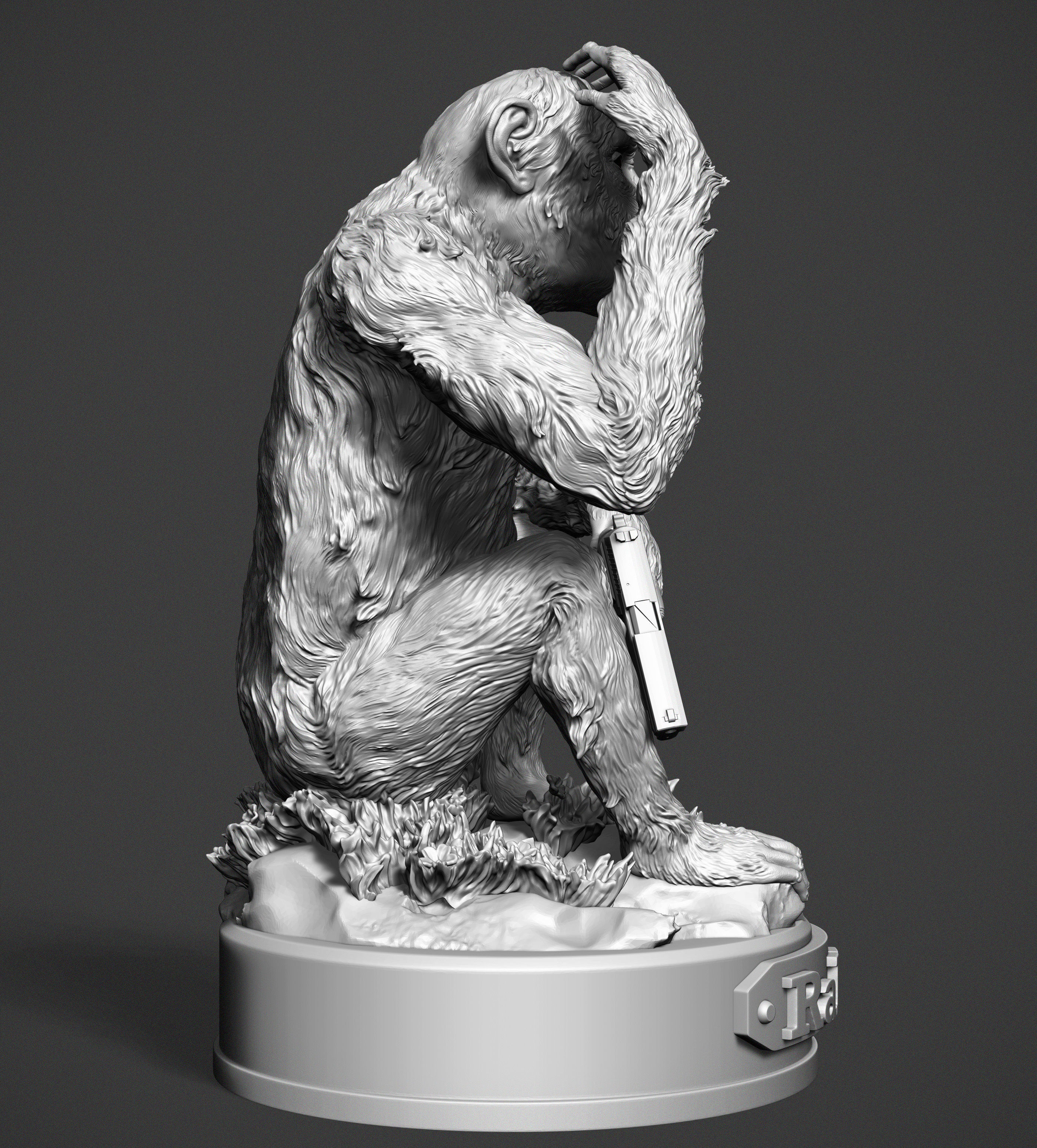Monkey statue of holding gun 3D print model_7