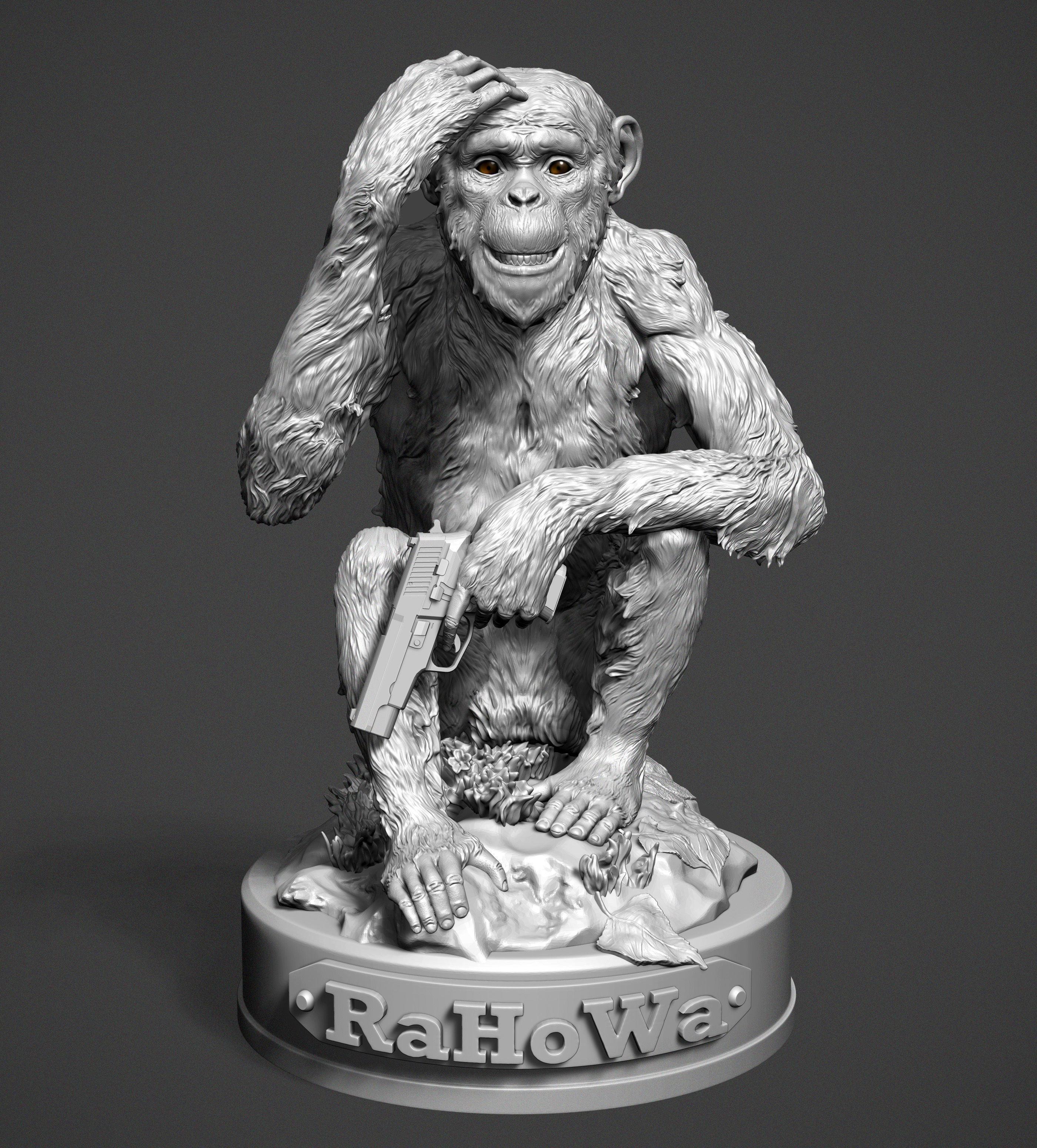 Monkey statue of holding gun 3D print model_4