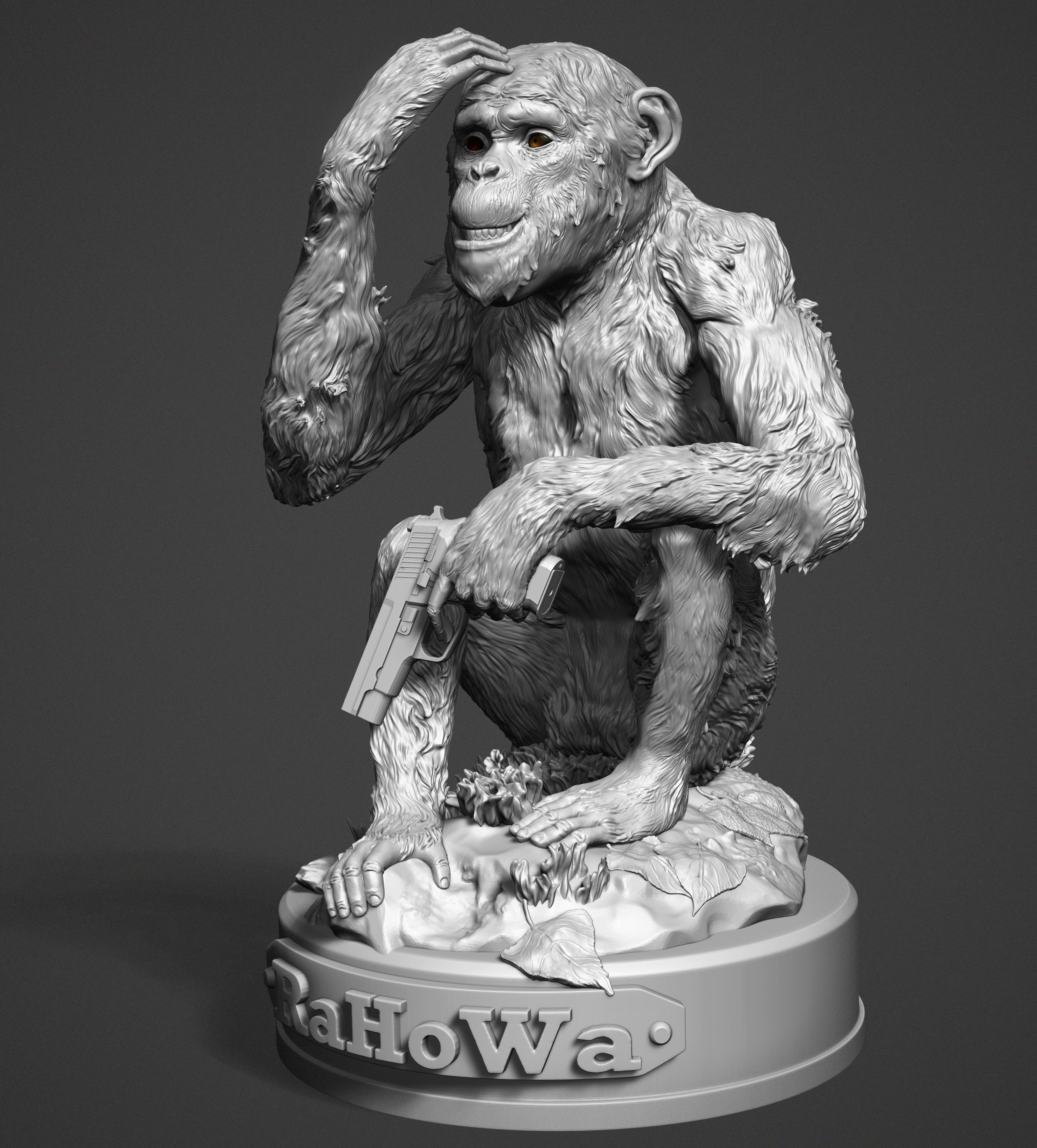Monkey statue of holding gun 3D print model_5