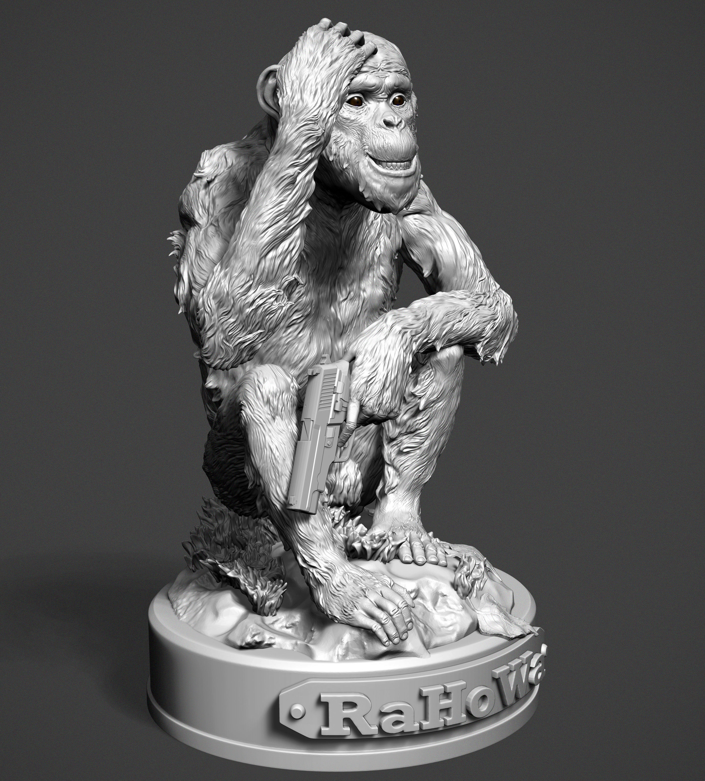 Monkey statue of holding gun 3D print model_6