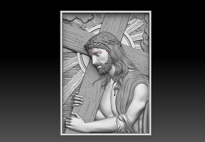 Jesus Carrying The Cross cnc model bas relief 3D print model